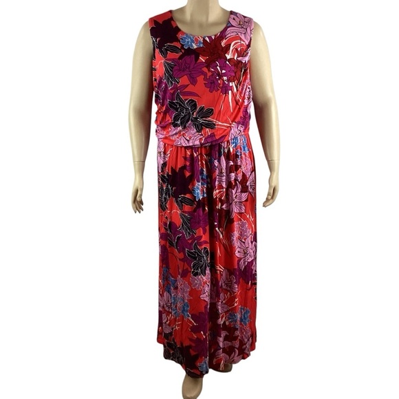Kate & Mallory Floral Maxi Dress Size 2X Red Purple - Picture 1 of 6